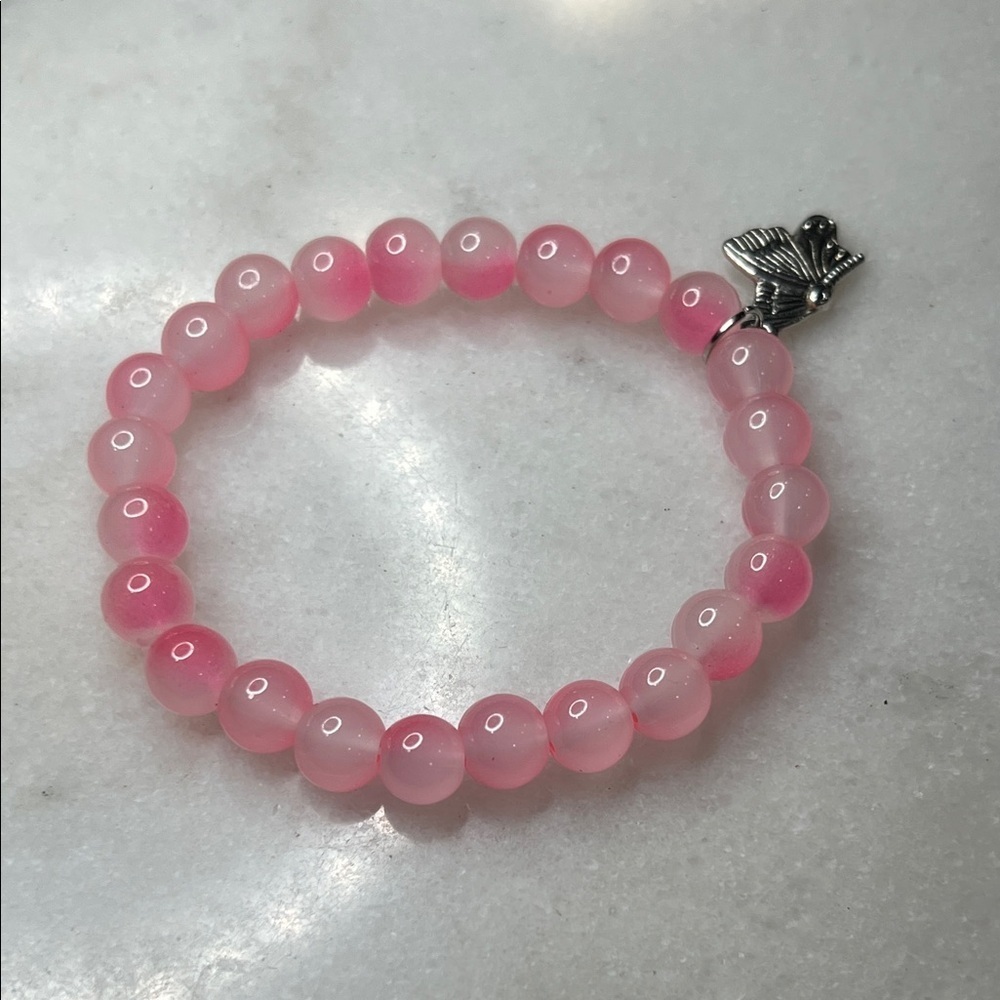 Pink Beaded Bracelet with Butterfly Charm - Picture 5 of 8